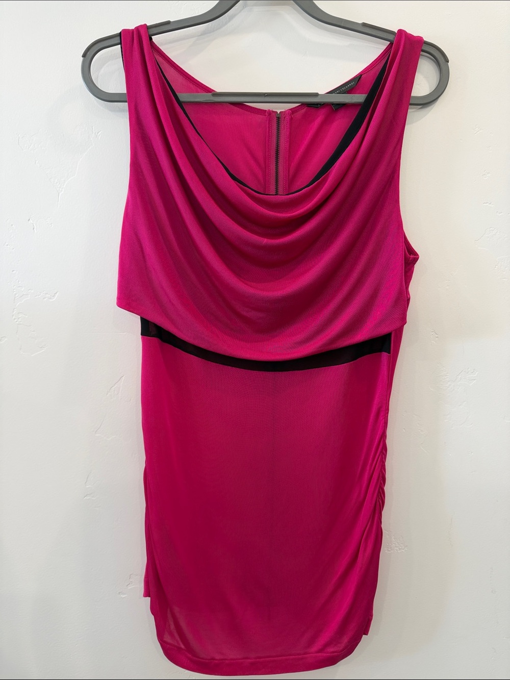 Armani Exchange Fuchsia Sheer Mini Dress with Black Waist Band